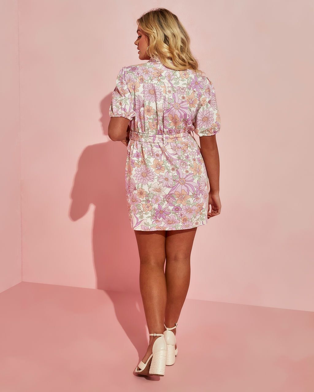 Dillon Cotton Floral Puff Sleeve Pocketed Belted Mini Dress - FINAL SALE sold by Vici product image thumbnail 2