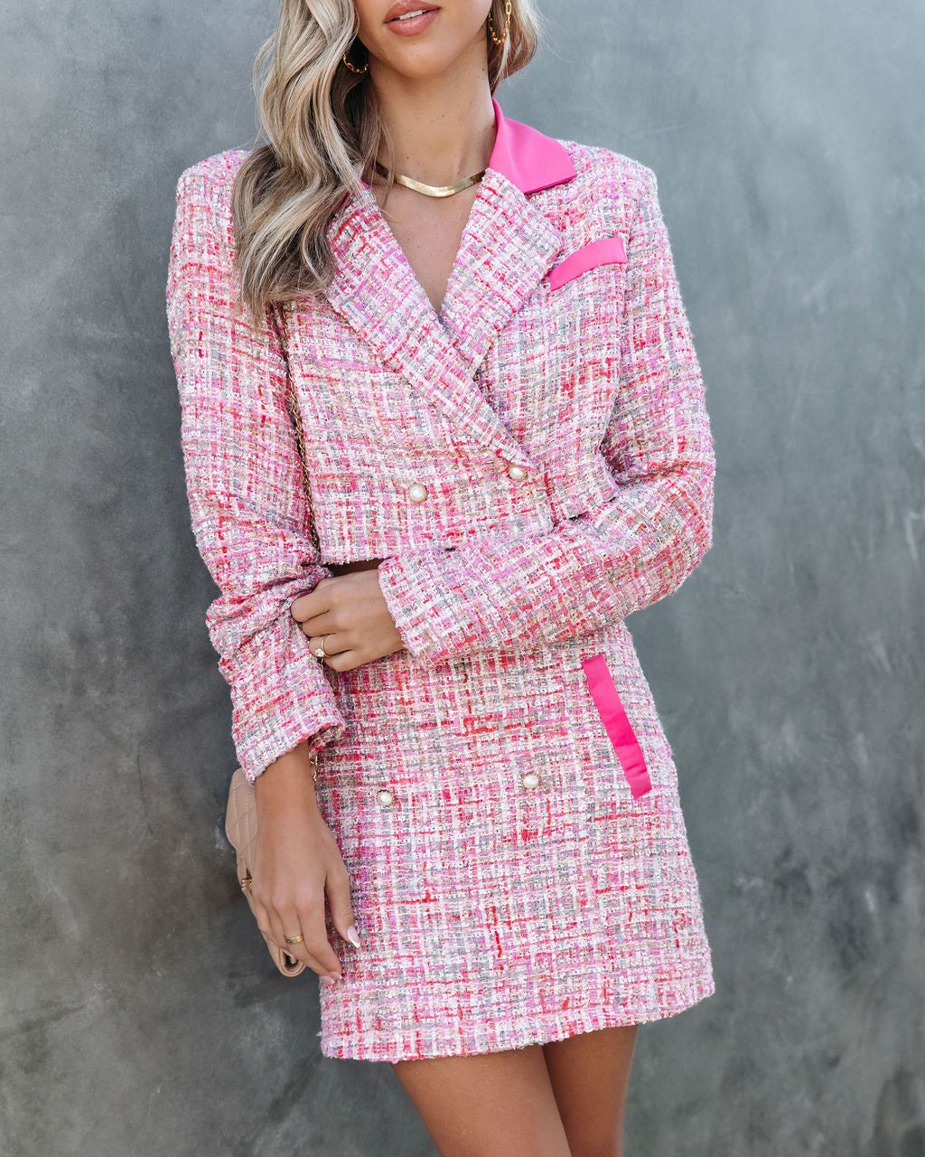 Jacques Tweed Cropped Blazer - Pink - FINAL SALE sold by Vici product image thumbnail 2