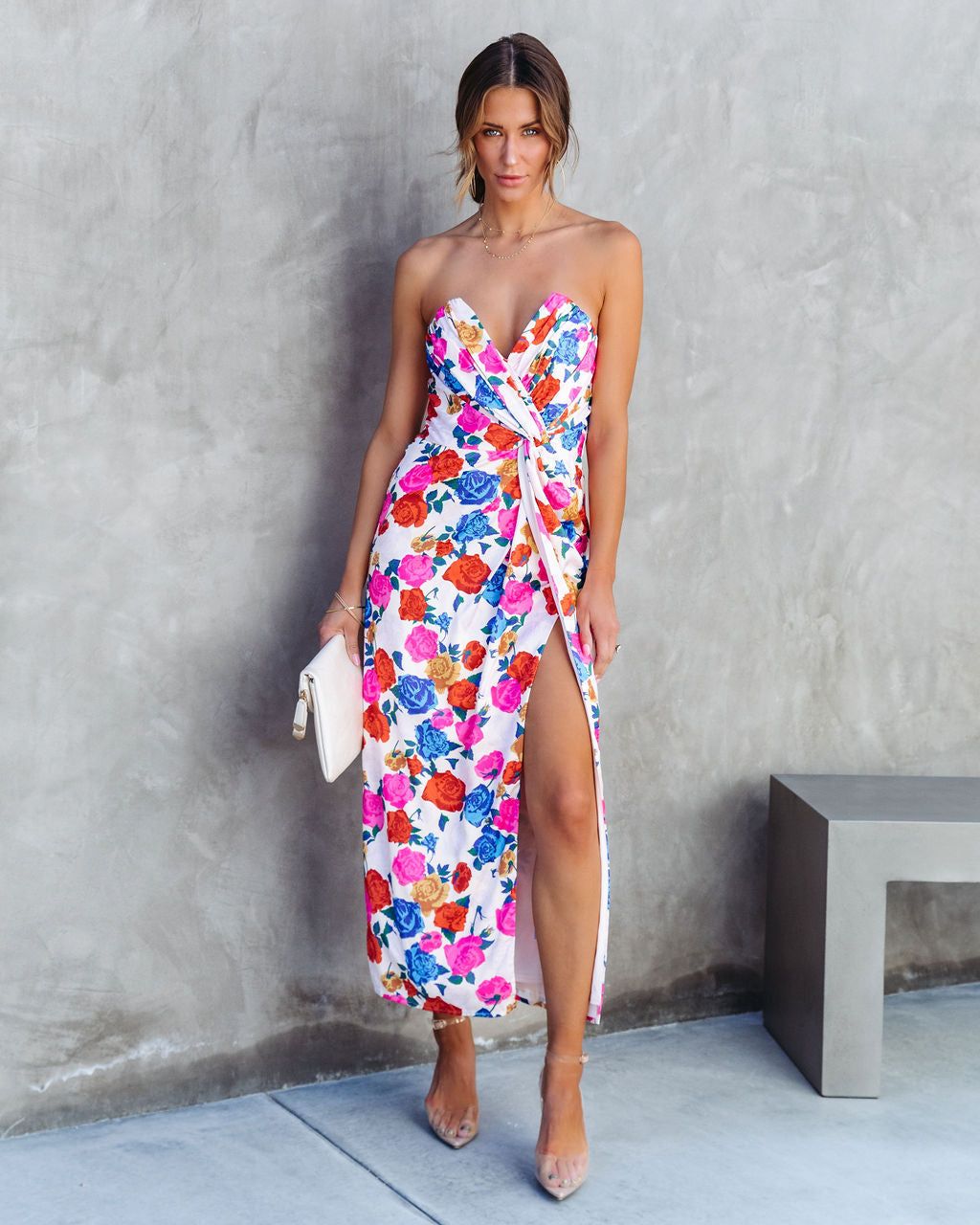 Lovestruck Satin Strapless Floral Midi Dress sold by Vici product image thumbnail 3