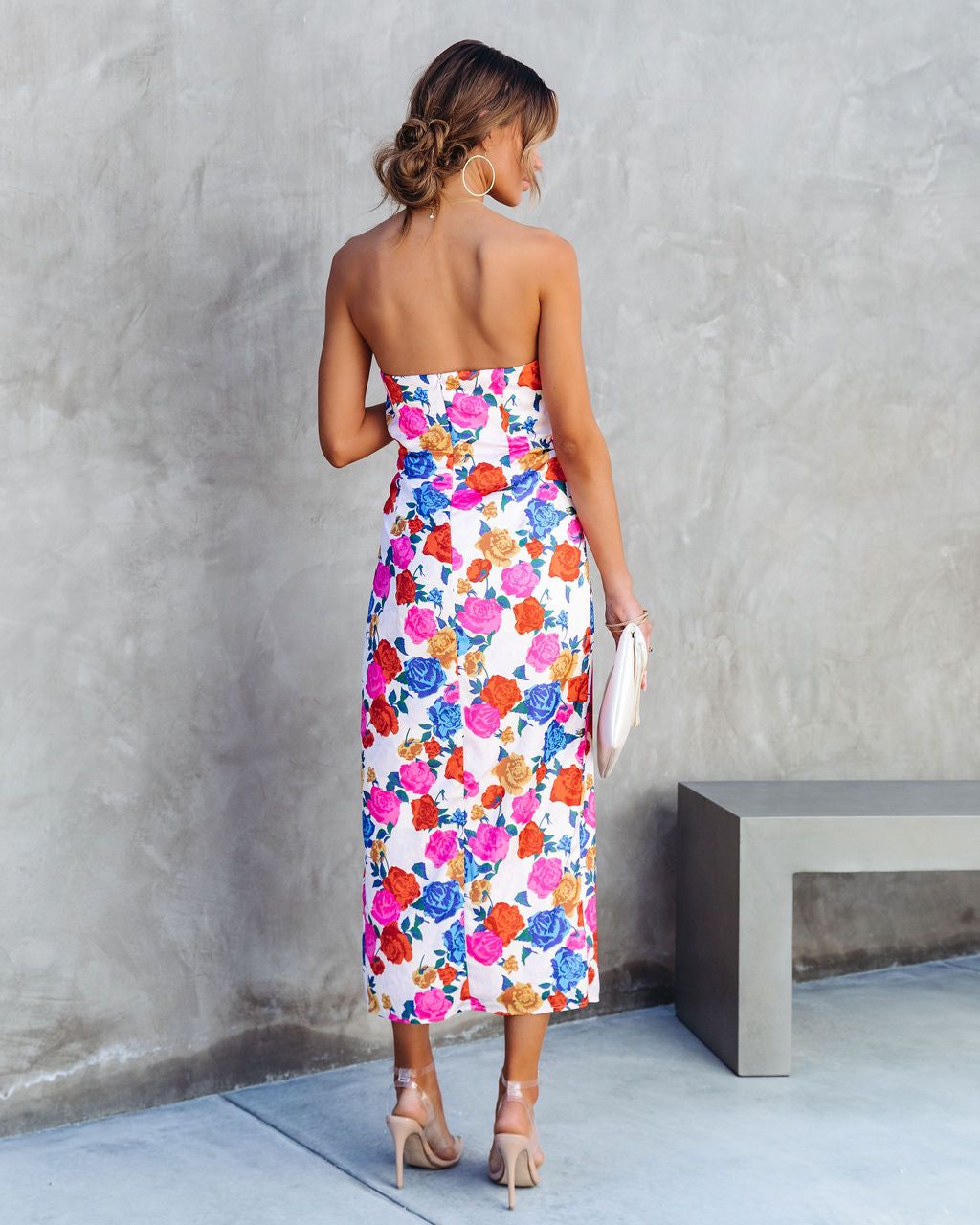 Lovestruck Satin Strapless Floral Midi Dress sold by Vici product image thumbnail 5