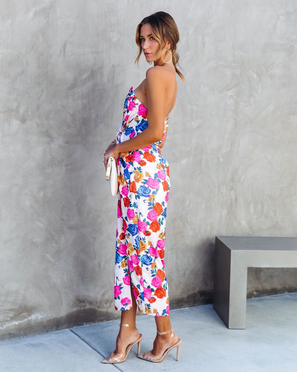 Lovestruck Satin Strapless Floral Midi Dress sold by Vici product image thumbnail 4