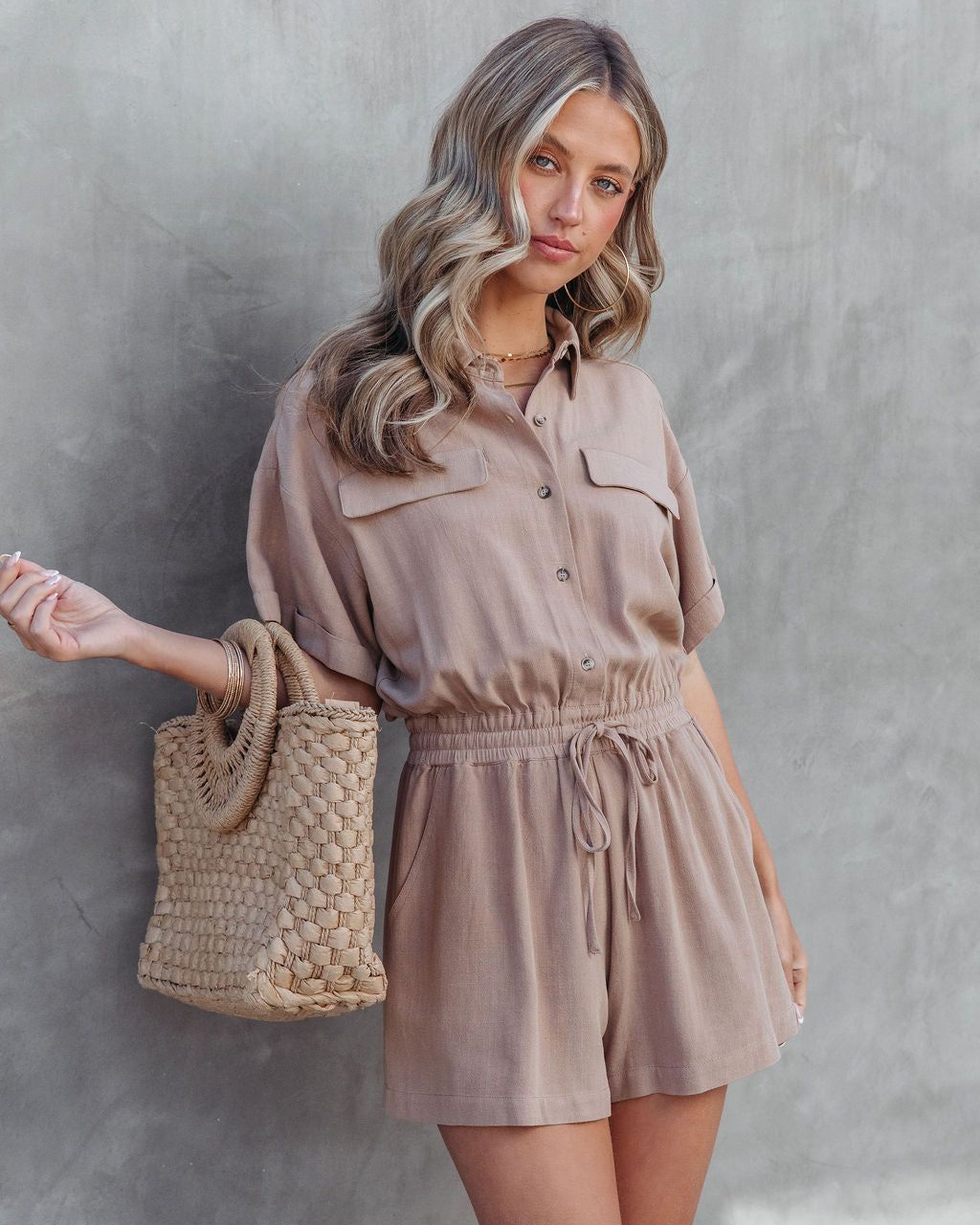 Always Jet Setting Pocketed Drawstring Romper - Mocha - FINAL SALE sold by Vici product image thumbnail 7
