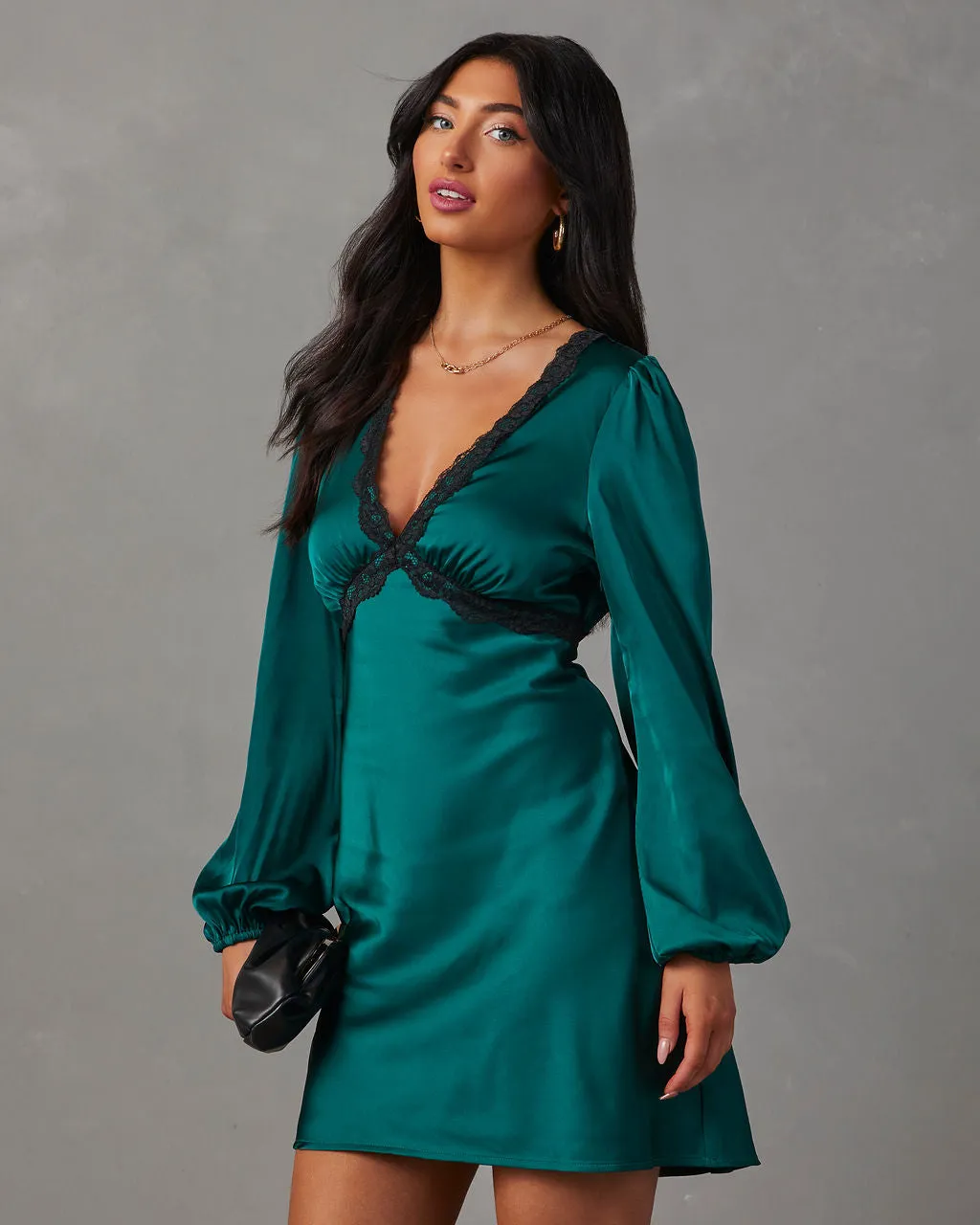 Jazzy Satin Lace Trim Long Sleeve Mini Dress sold by Vici product image thumbnail 3