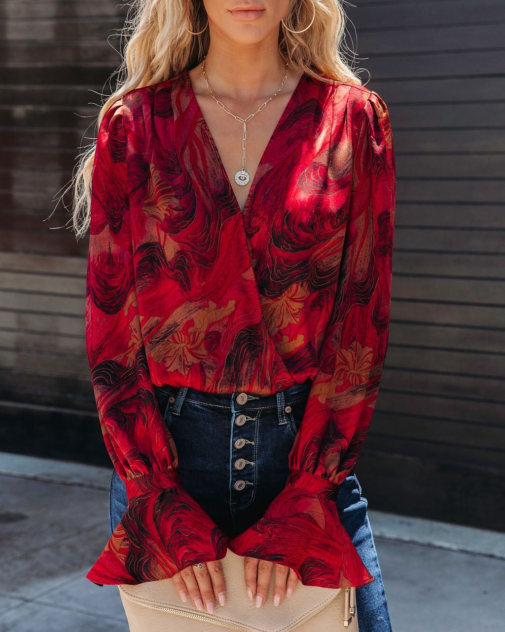 Blaze Printed Ruffle Sleeve Bodysuit - LAST CHANCE sold by Vici product image thumbnail 7