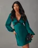 Jazzy Satin Lace Trim Long Sleeve Mini Dress sold by Vici