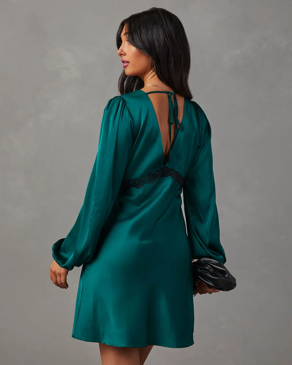 Jazzy Satin Lace Trim Long Sleeve Mini Dress sold by Vici product image thumbnail 4