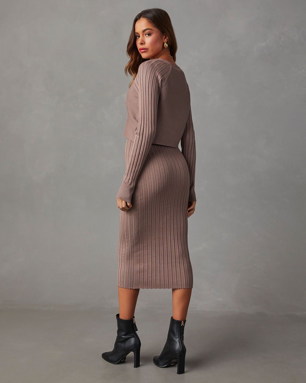 Full Of Surprises Ribbed Knit Midi Dress - Taupe sold by Vici product image thumbnail 4