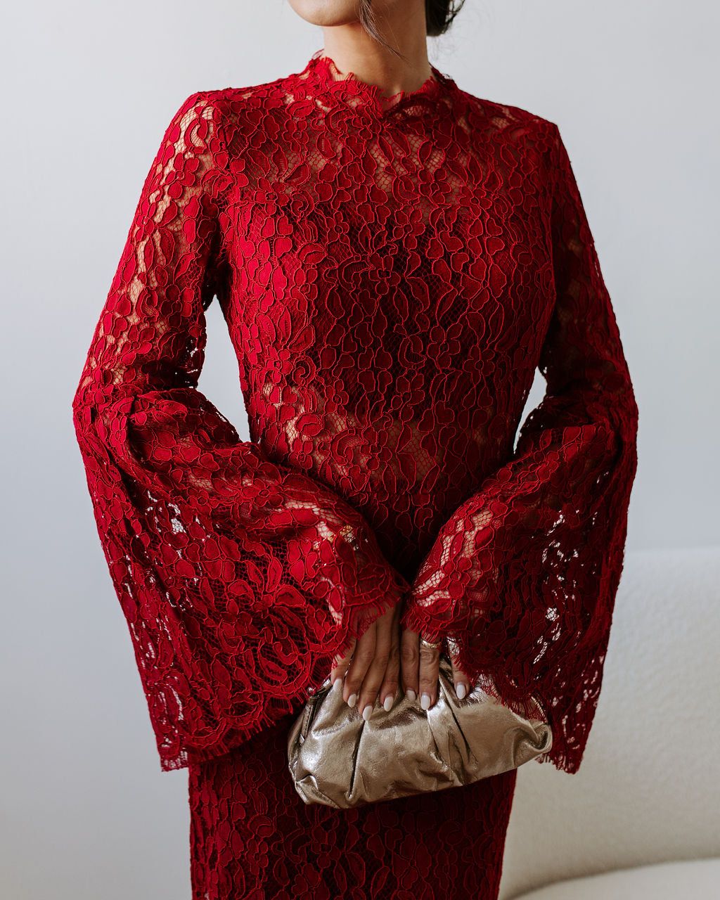 Love Story Baby Lace Bell Sleeve Midi Dress sold by Vici product image thumbnail 3