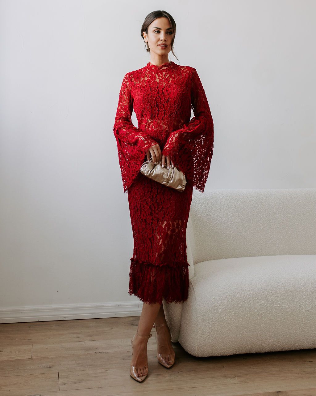 Love Story Baby Lace Bell Sleeve Midi Dress sold by Vici product image thumbnail 5