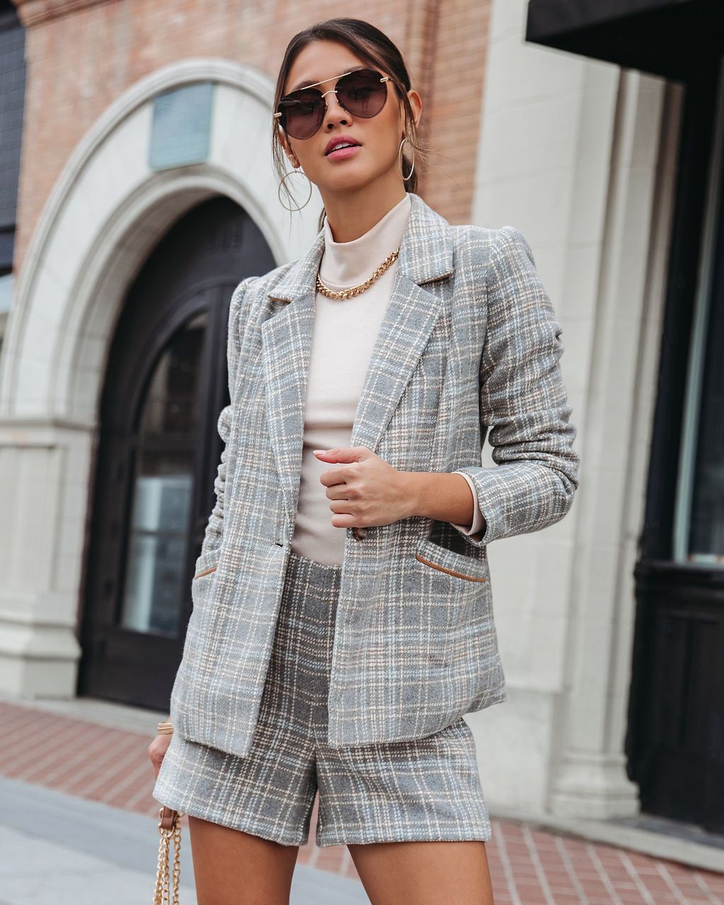Let's Talk Business Plaid Shorts - Grey - FINAL SALE sold by Vici product image thumbnail 6