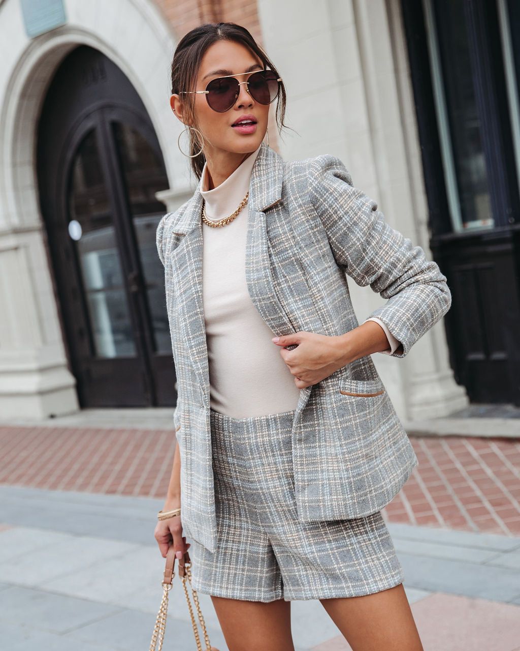 Let's Talk Business Plaid Shorts - Grey - FINAL SALE sold by Vici product image thumbnail 5