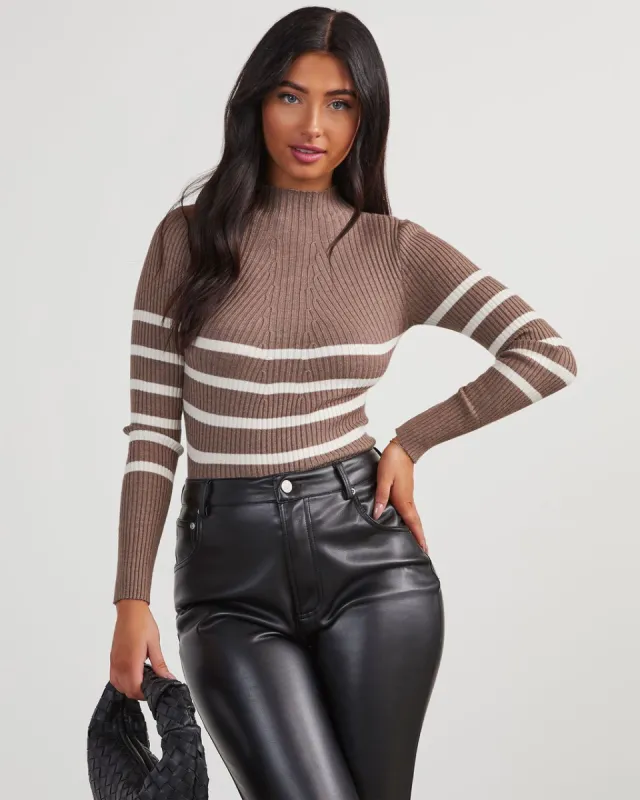 Lizette Mock Neck Striped Sweater sold by Vici