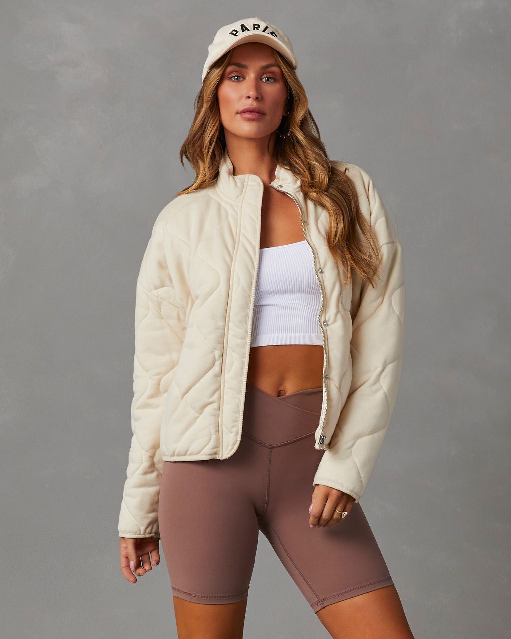 Aaronson Quilted Knit Jacket - Oatmeal sold by Vici