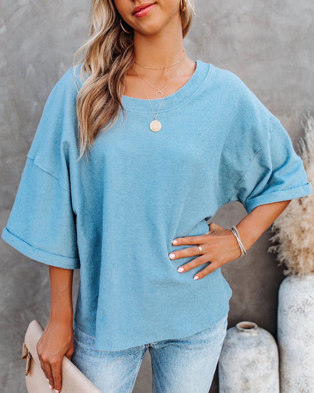 Vernon Cotton French Terry Top - Dusty Blue - FINAL SALE sold by Vici product image thumbnail 7