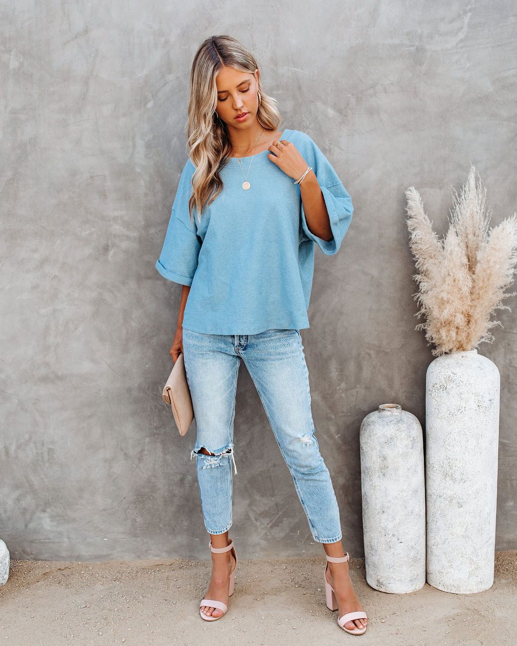 Vernon Cotton French Terry Top - Dusty Blue - FINAL SALE sold by Vici product image thumbnail 6