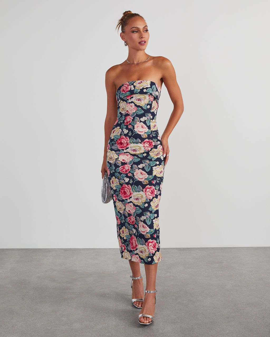 RSVP Yes Strapless Floral Midi Dress - Navy sold by Vici product image thumbnail 5