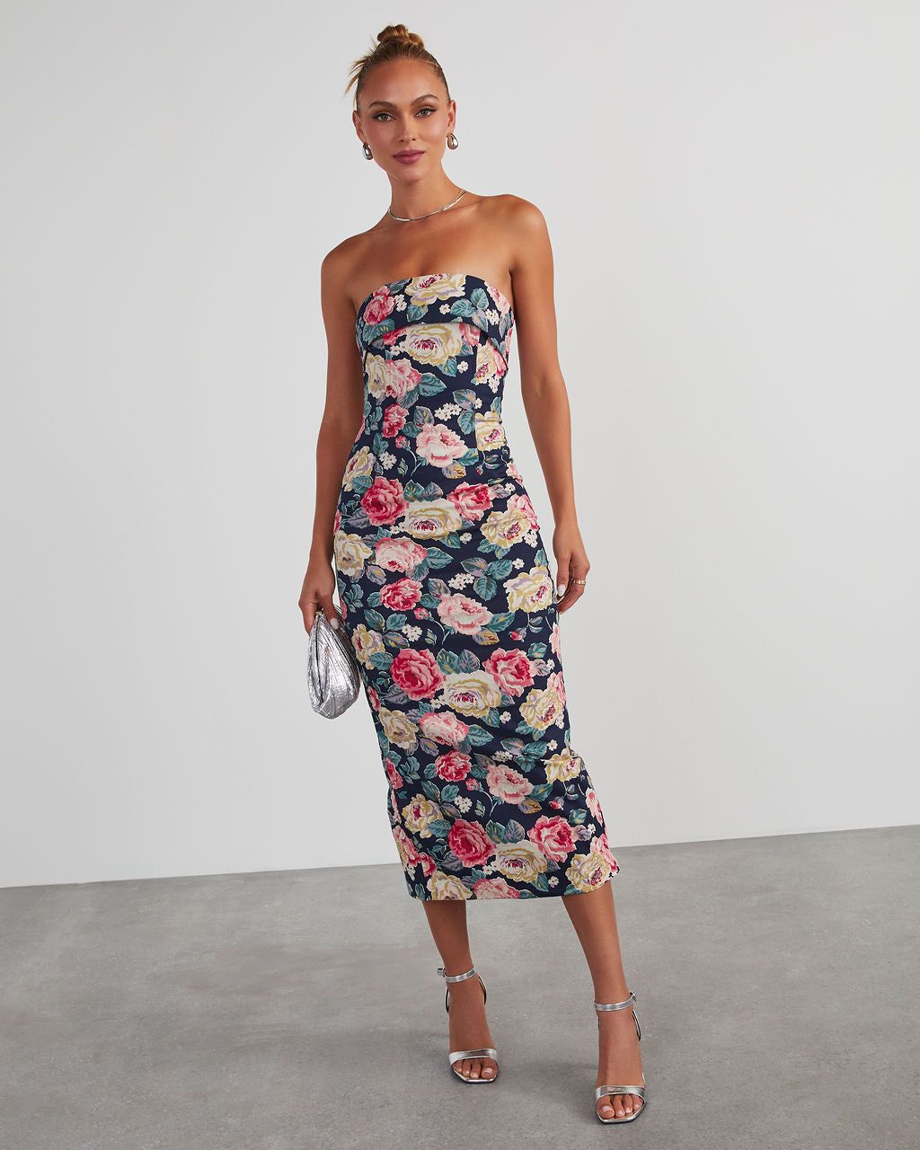 RSVP Yes Strapless Floral Midi Dress - Navy sold by Vici product image thumbnail 6