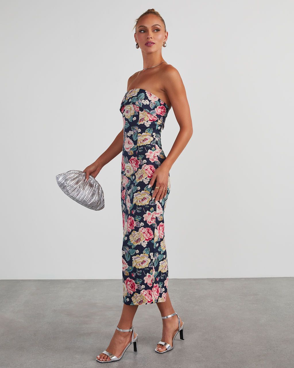 RSVP Yes Strapless Floral Midi Dress - Navy sold by Vici product image thumbnail 3