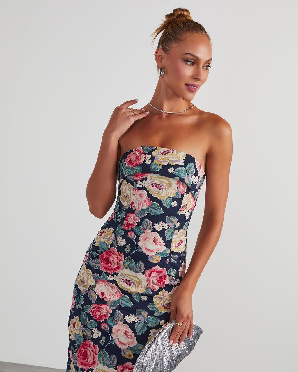 RSVP Yes Strapless Floral Midi Dress - Navy sold by Vici product image thumbnail 2