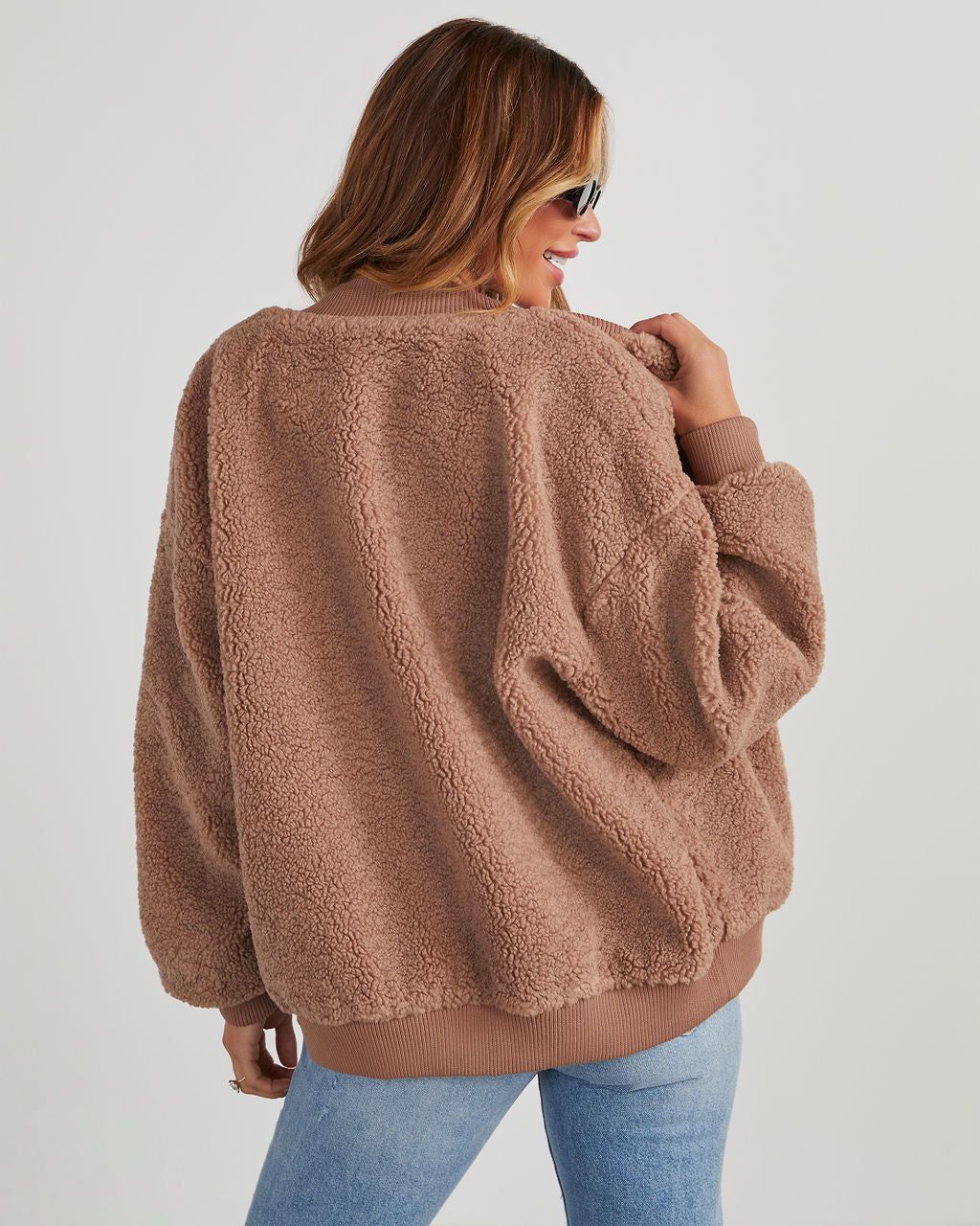 Jayne Sherpa Bomber Jacket - Taupe sold by Vici product image thumbnail 4