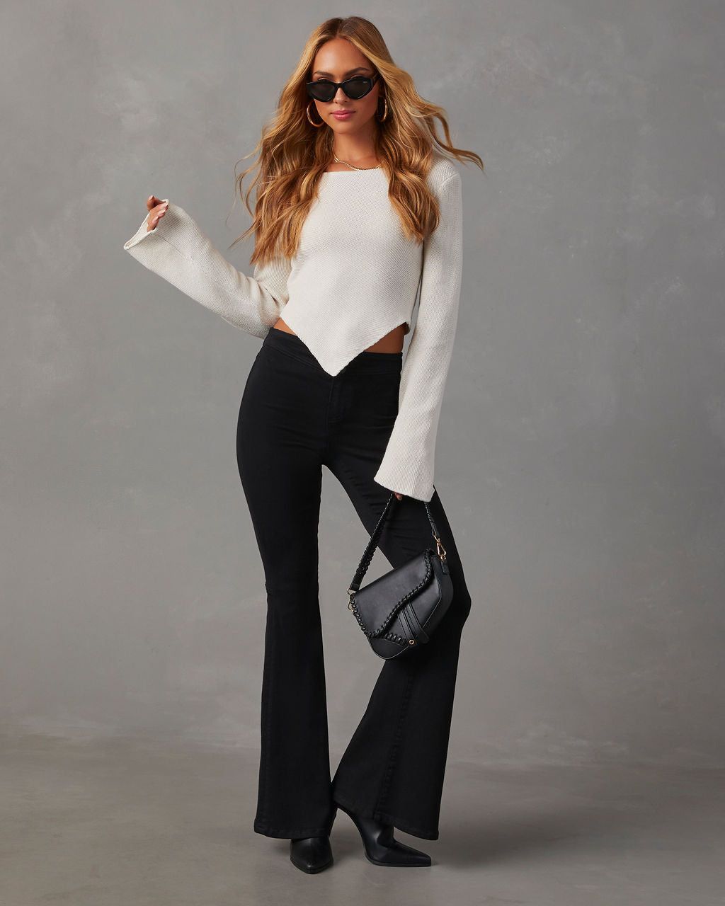 Verosa Bell Sleeve Cropped Sweater sold by Vici