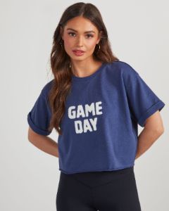 Game Day Cropped Graphic Tee - Navy sold by Vici