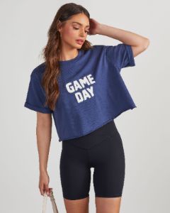 Game Day Cropped Graphic Tee - Navy sold by Vici