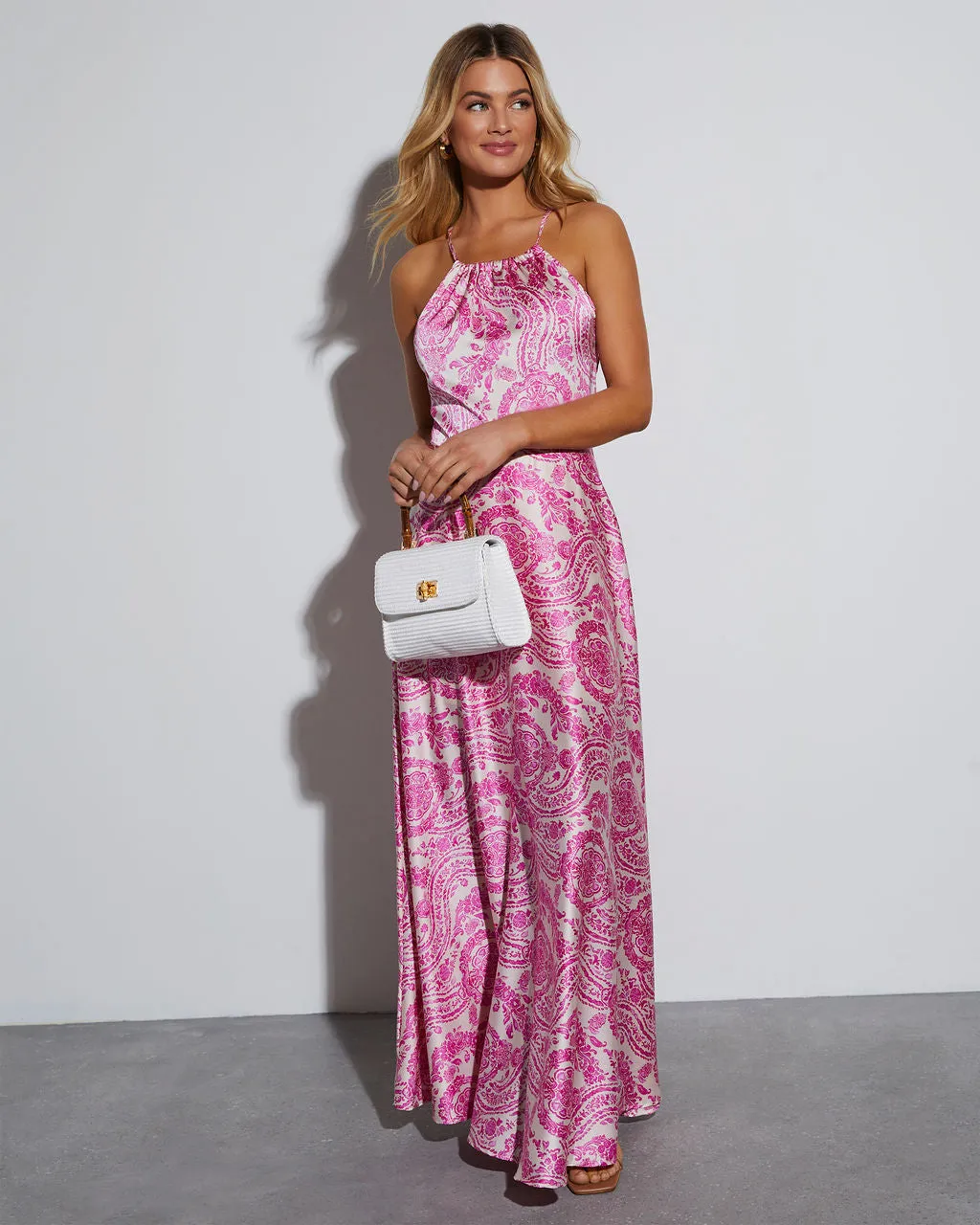 Maxine Satin Paisley Halter Maxi Dress sold by Vici product image thumbnail 5