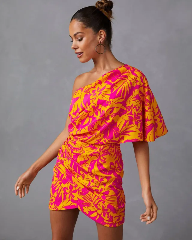 Noemie One Shoulder Mini Dress - Hot Pink/Citrus - FINAL SALE sold by Vici