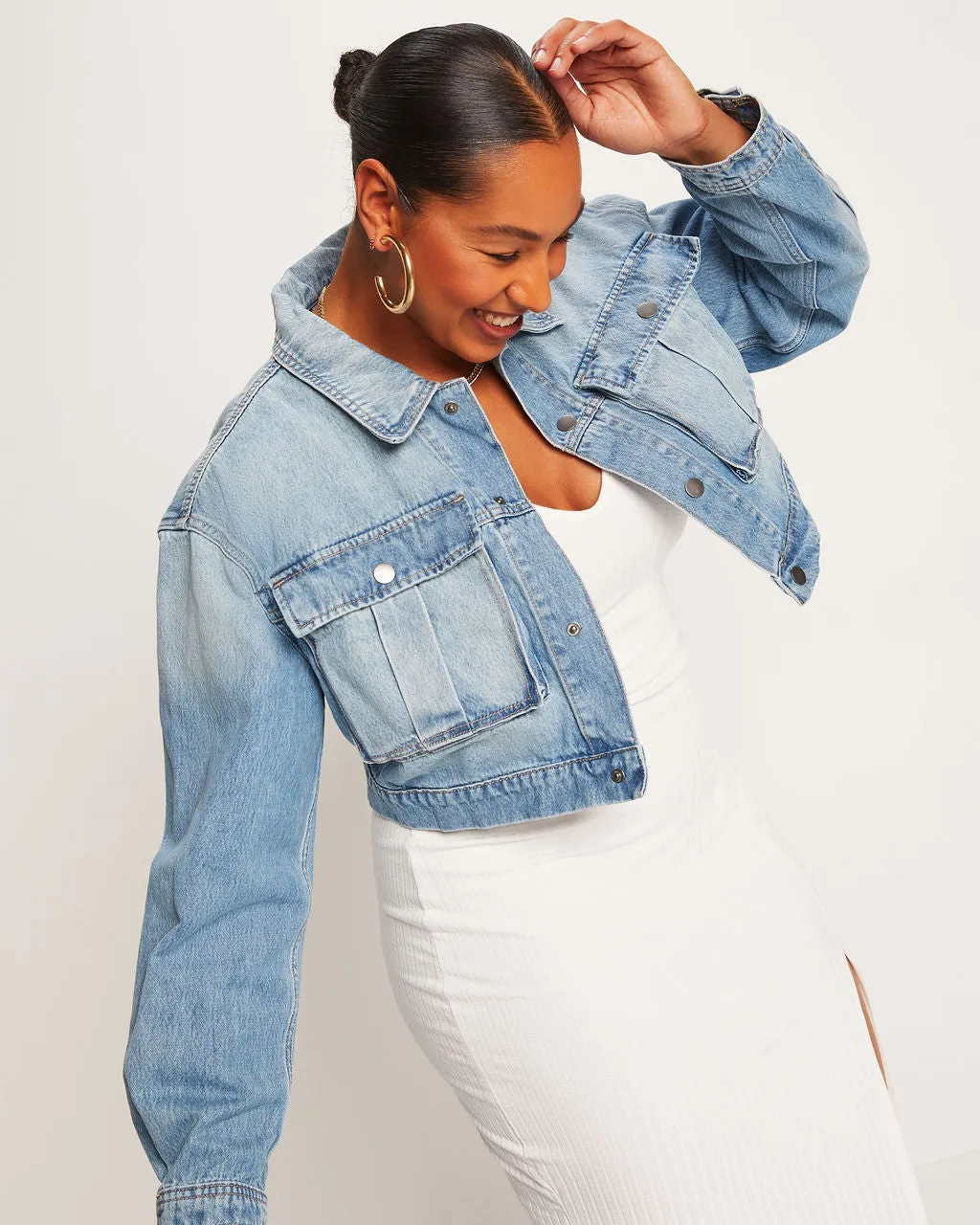 River Crop Denim Utility Jacket sold by Vici product image thumbnail 2