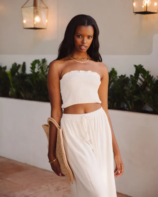 Teri Linen Blend Smocked Tube Top - Off White - FINAL SALE made by Vici