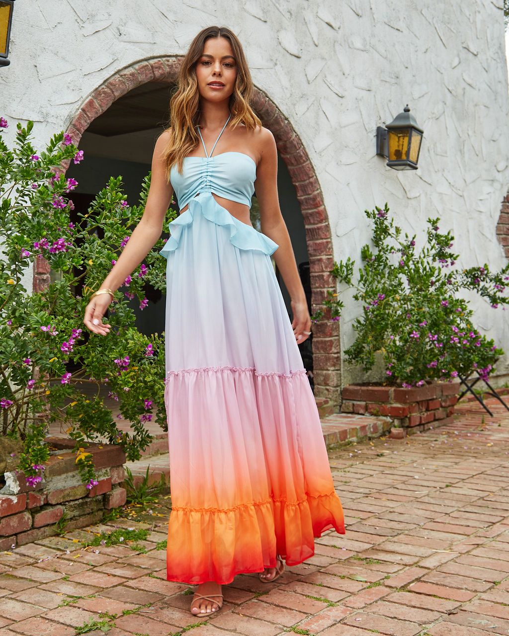 Rainbow Dreams Shimmer Halter Cutout Tiered Maxi Dress - FINAL SALE sold by Vici product image thumbnail 4