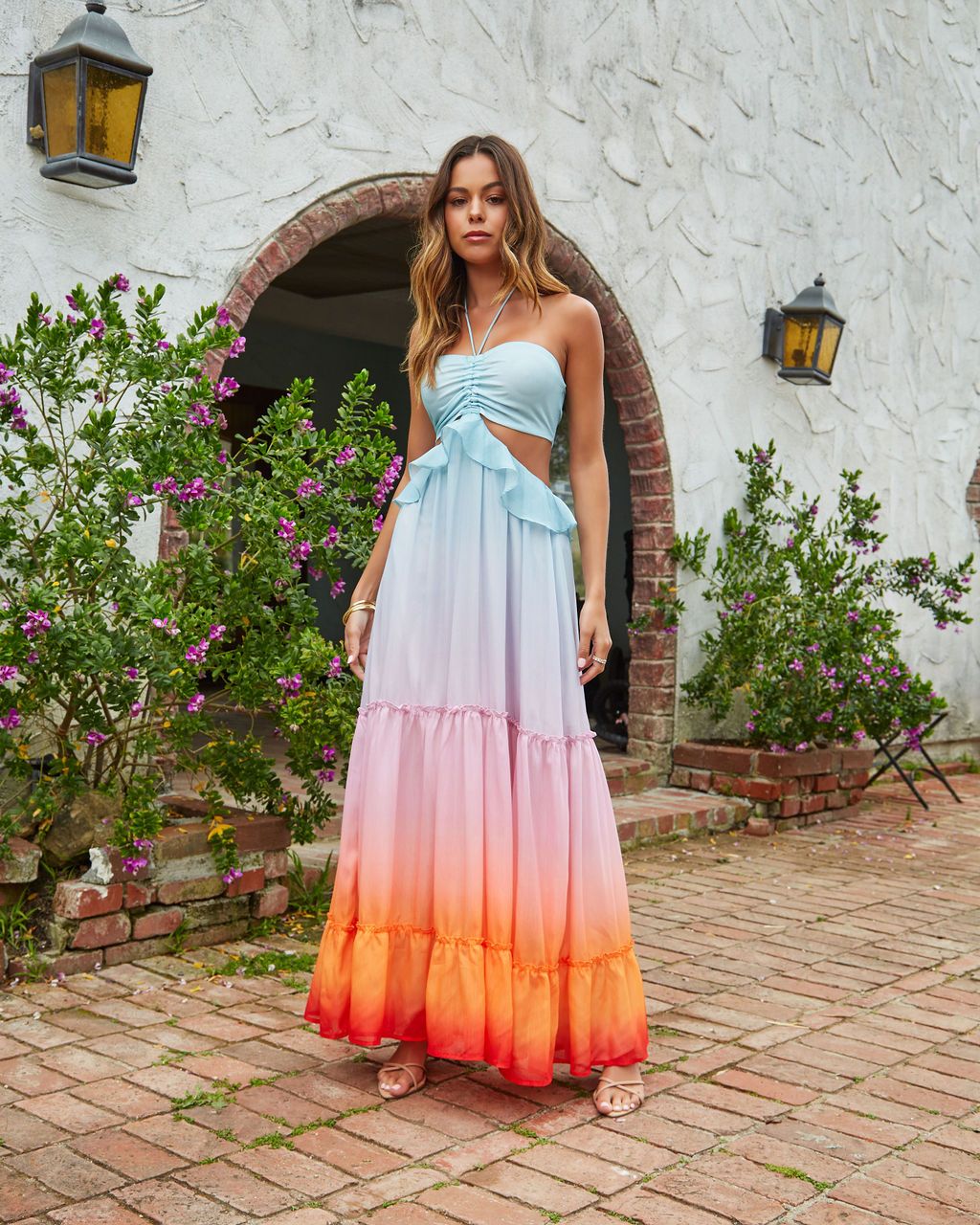 Rainbow Dreams Shimmer Halter Cutout Tiered Maxi Dress - FINAL SALE sold by Vici product image thumbnail 5