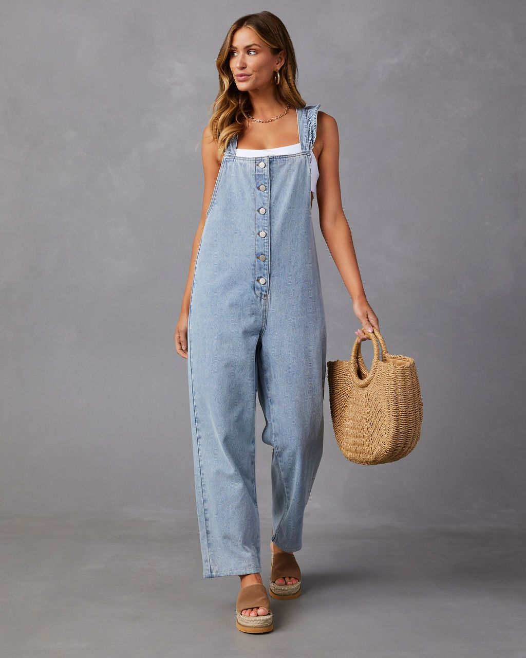 Rochette Ruffle Strap Overalls - Denim - FINAL SALE sold by Vici