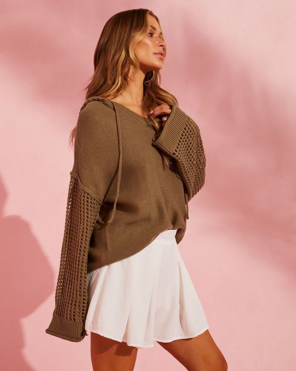 Aventura Crochet Hooded Sweater - Olive - SALE sold by Vici product image thumbnail 4