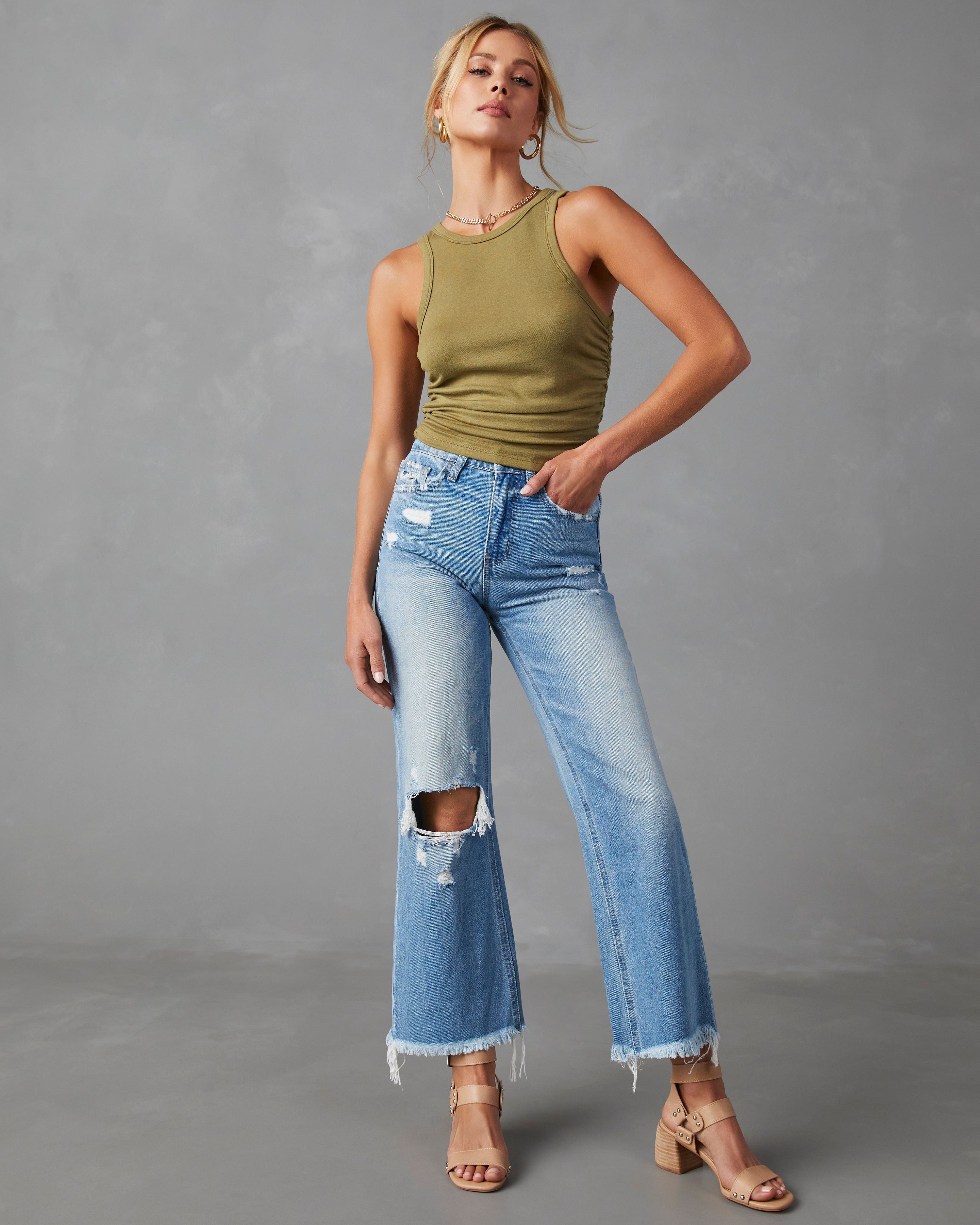 Daniela Distressed High Rise Flare Jeans - Light Wash - FINAL SALE sold by Vici product image thumbnail 5