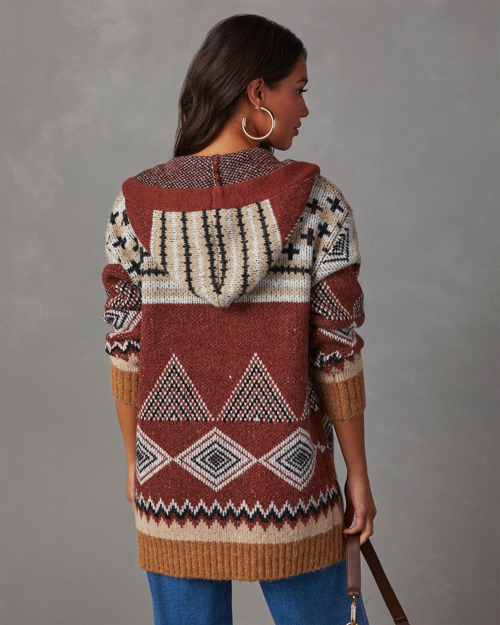 Kettle Printed Hooded Open Front Cardigan - Rust/Multi sold by Vici product image thumbnail 4