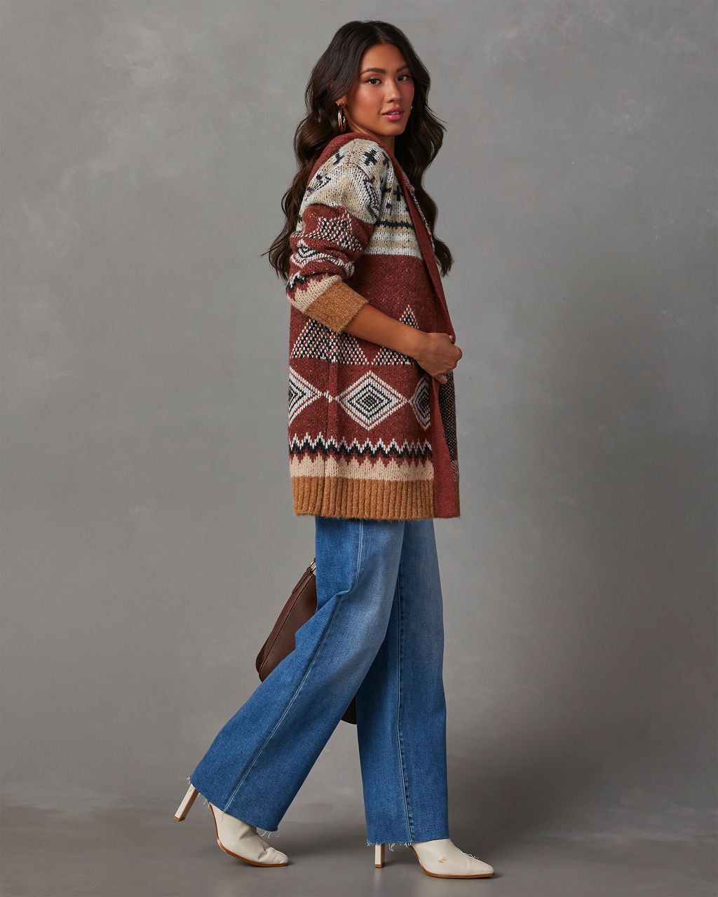 Kettle Printed Hooded Open Front Cardigan - Rust/Multi sold by Vici product image thumbnail 5