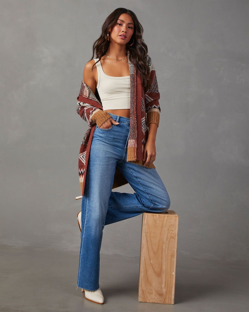 Kettle Printed Hooded Open Front Cardigan - Rust/Multi sold by Vici product image thumbnail 6