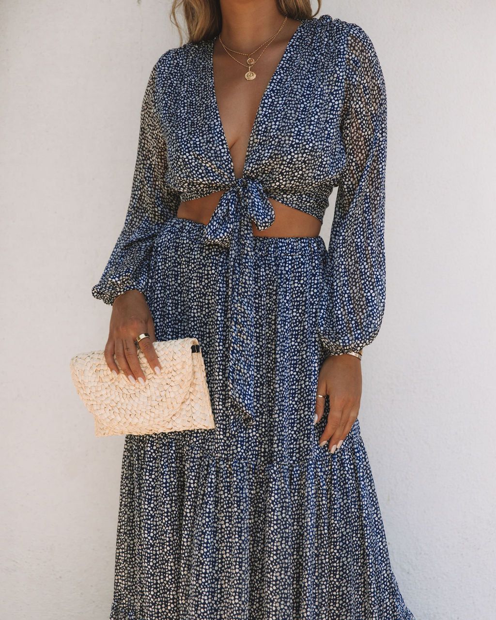 Scenery Printed Tie Front Crop Blouse - Navy - FINAL SALE sold by Vici product image thumbnail 4