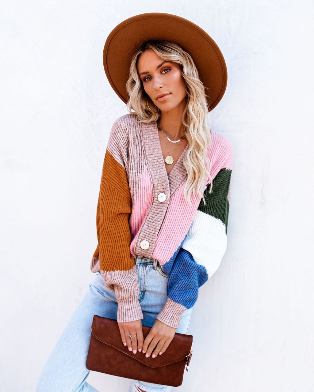 Glee Button Front Colorblock Cardigan - Pink Multi sold by Vici product image thumbnail 7