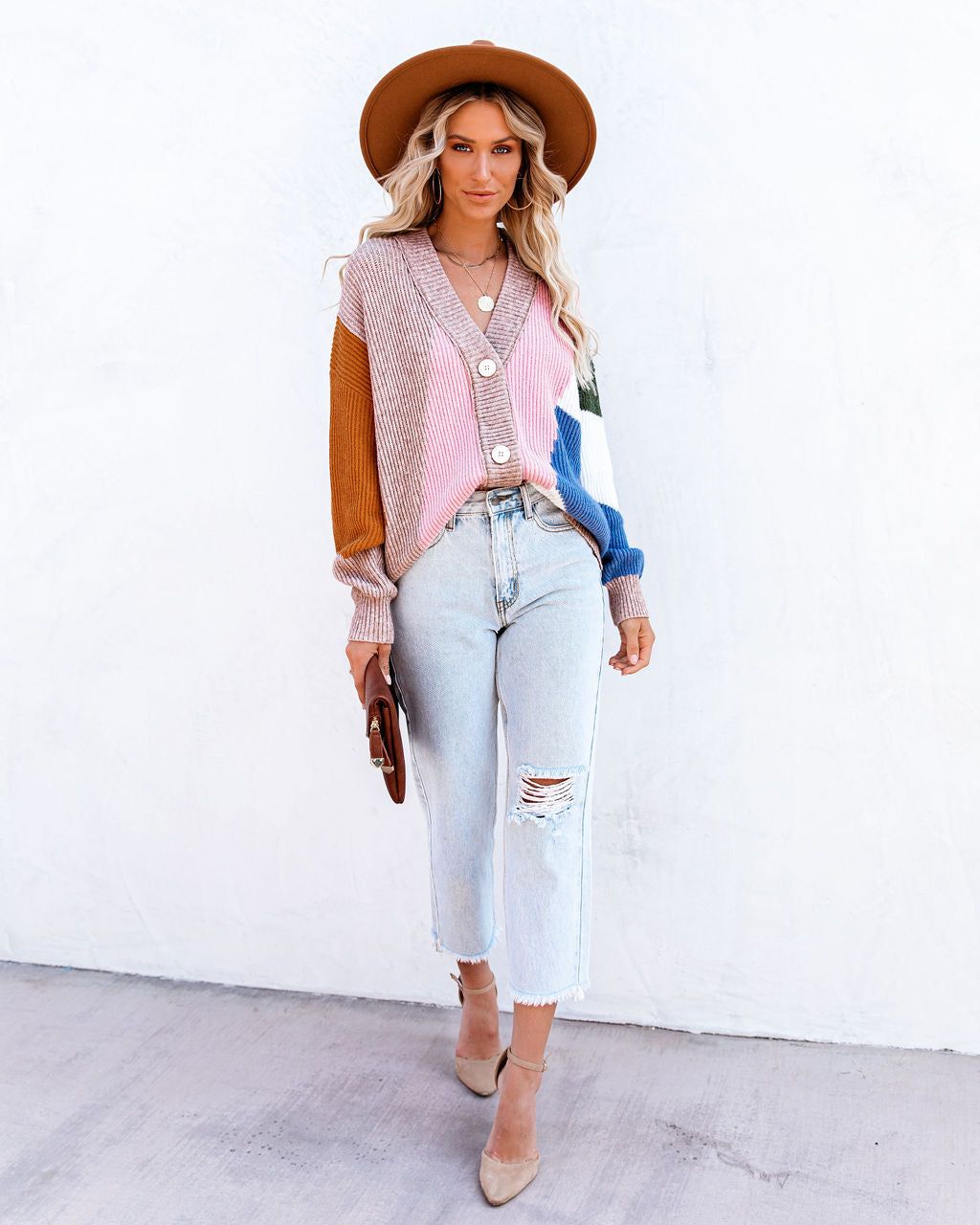 Glee Button Front Colorblock Cardigan - Pink Multi sold by Vici product image thumbnail 9