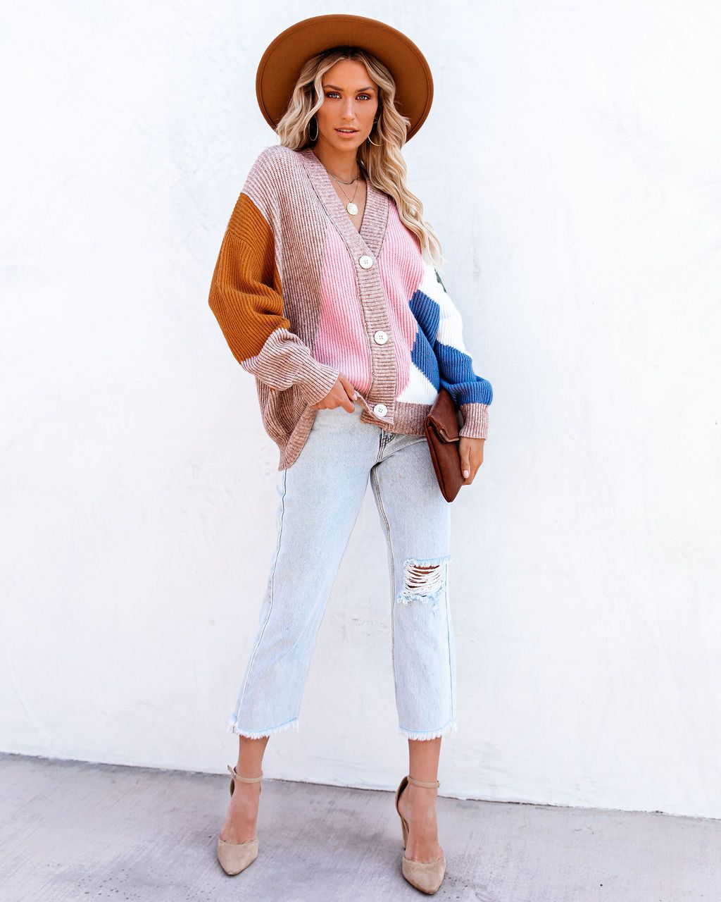 Glee Button Front Colorblock Cardigan - Pink Multi sold by Vici product image thumbnail 10