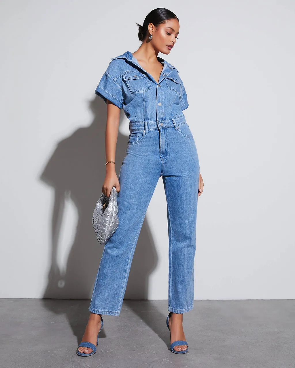 Lorna Denim Bootcut Jumpsuit sold by Vici