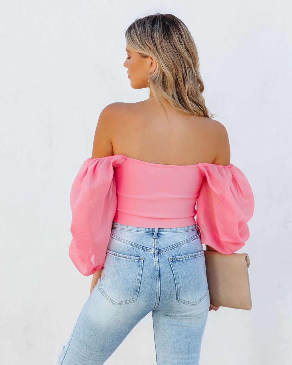 Mingle Puff Sleeve Knit Crop Top - Pink - FINAL SALE sold by Vici product image thumbnail 2