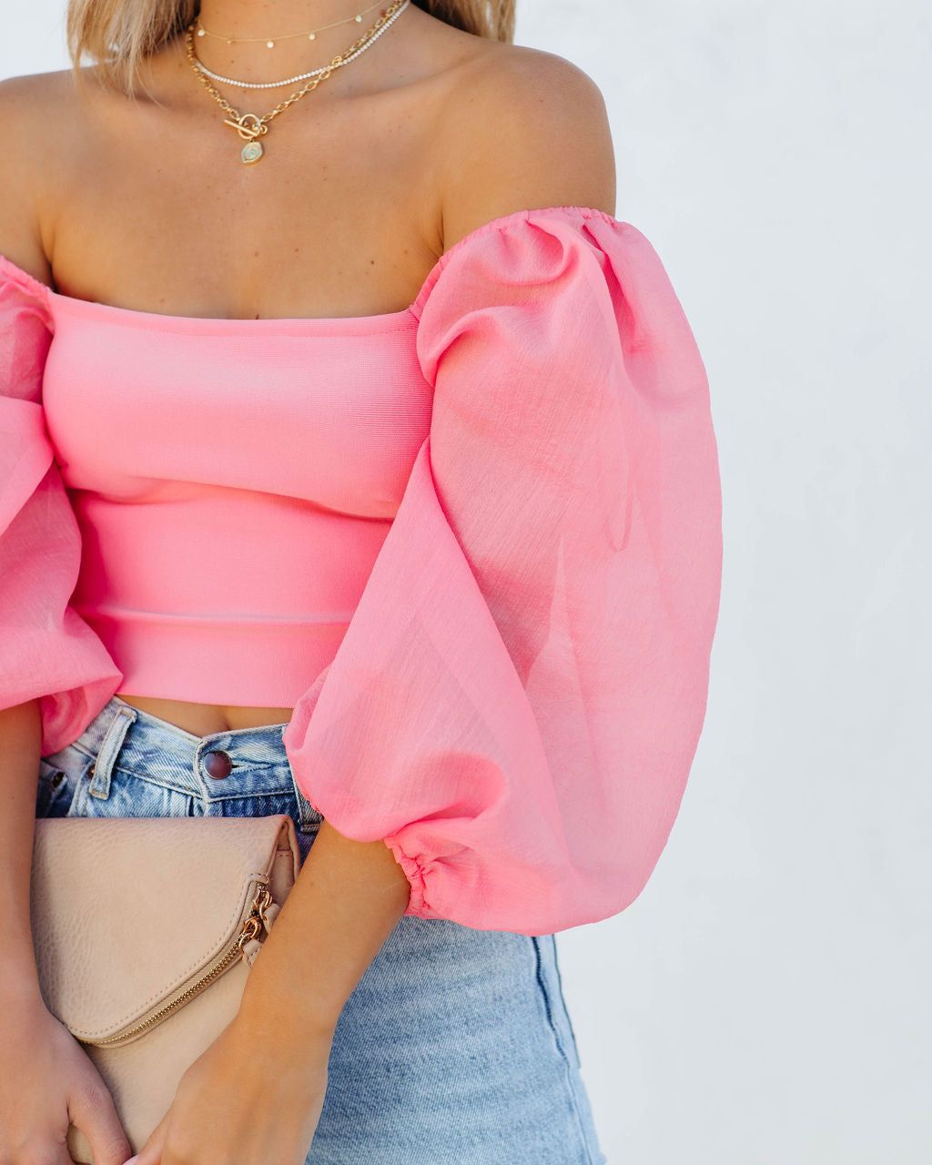 Mingle Puff Sleeve Knit Crop Top - Pink - FINAL SALE sold by Vici product image thumbnail 4