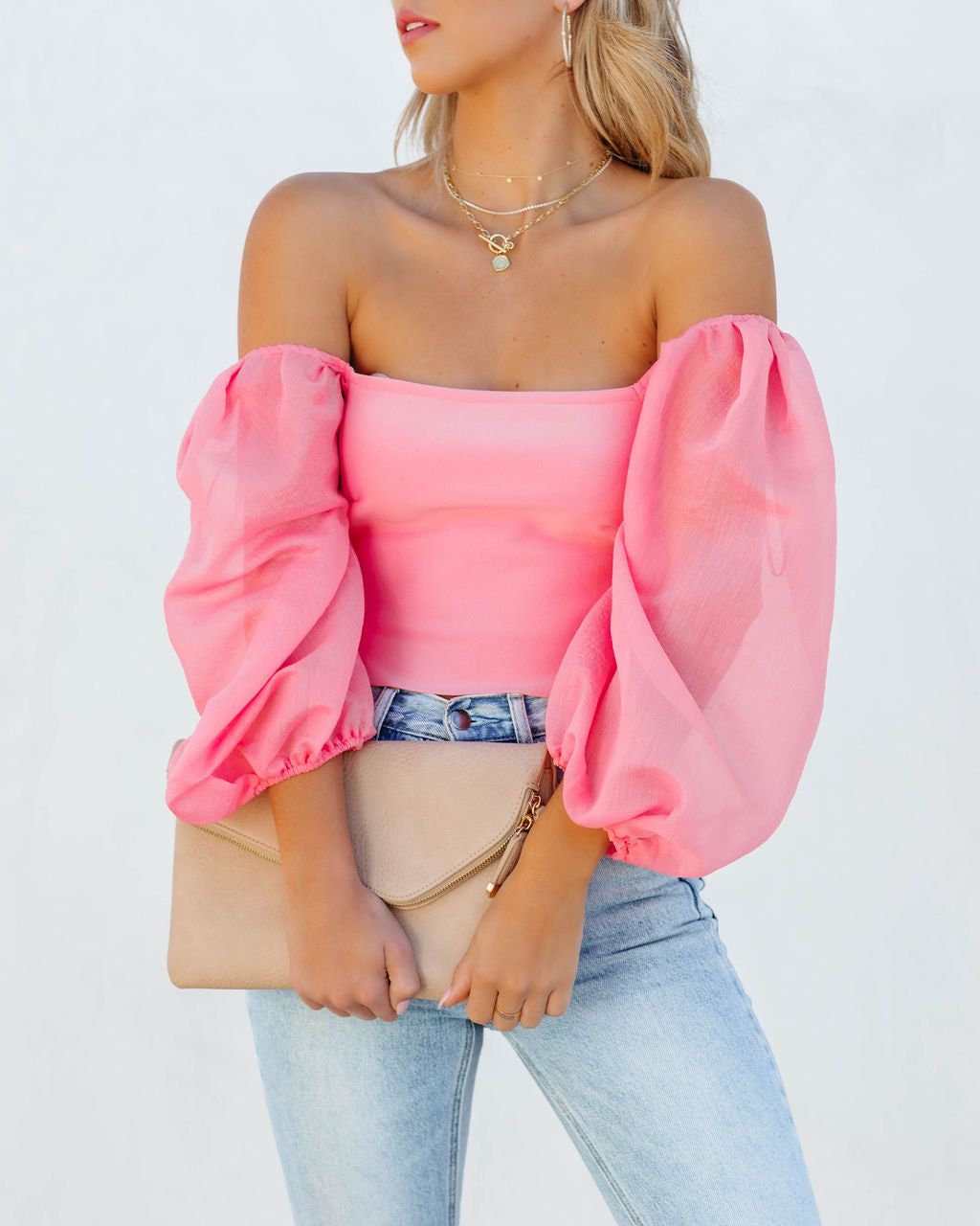 Mingle Puff Sleeve Knit Crop Top - Pink - FINAL SALE sold by Vici product image thumbnail 7