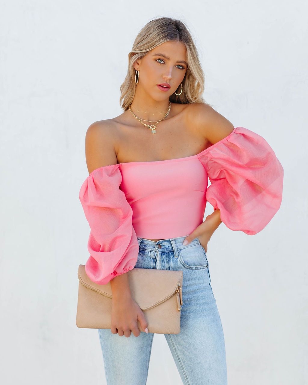 Mingle Puff Sleeve Knit Crop Top - Pink - FINAL SALE sold by Vici product image thumbnail 5