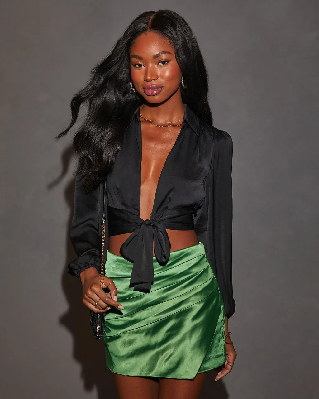 Ines Collared Long Sleeve Tie Crop Top sold by Vici product image thumbnail 5