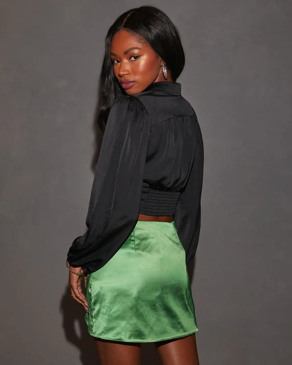 Ines Collared Long Sleeve Tie Crop Top sold by Vici product image thumbnail 4